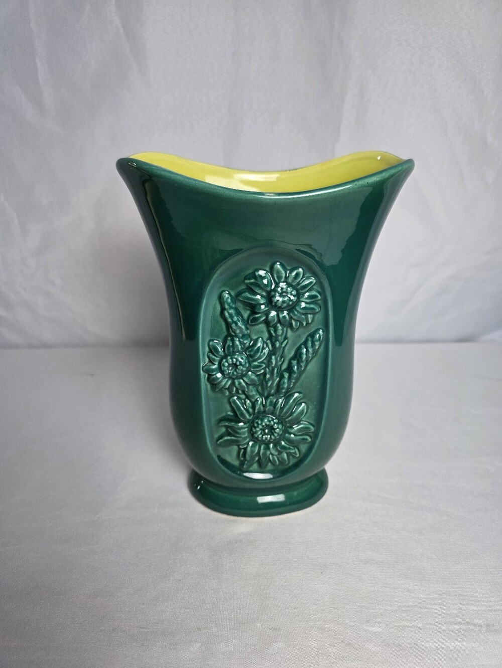 Vintage Red Wing Ceramic Green Floral Vase 10" USA